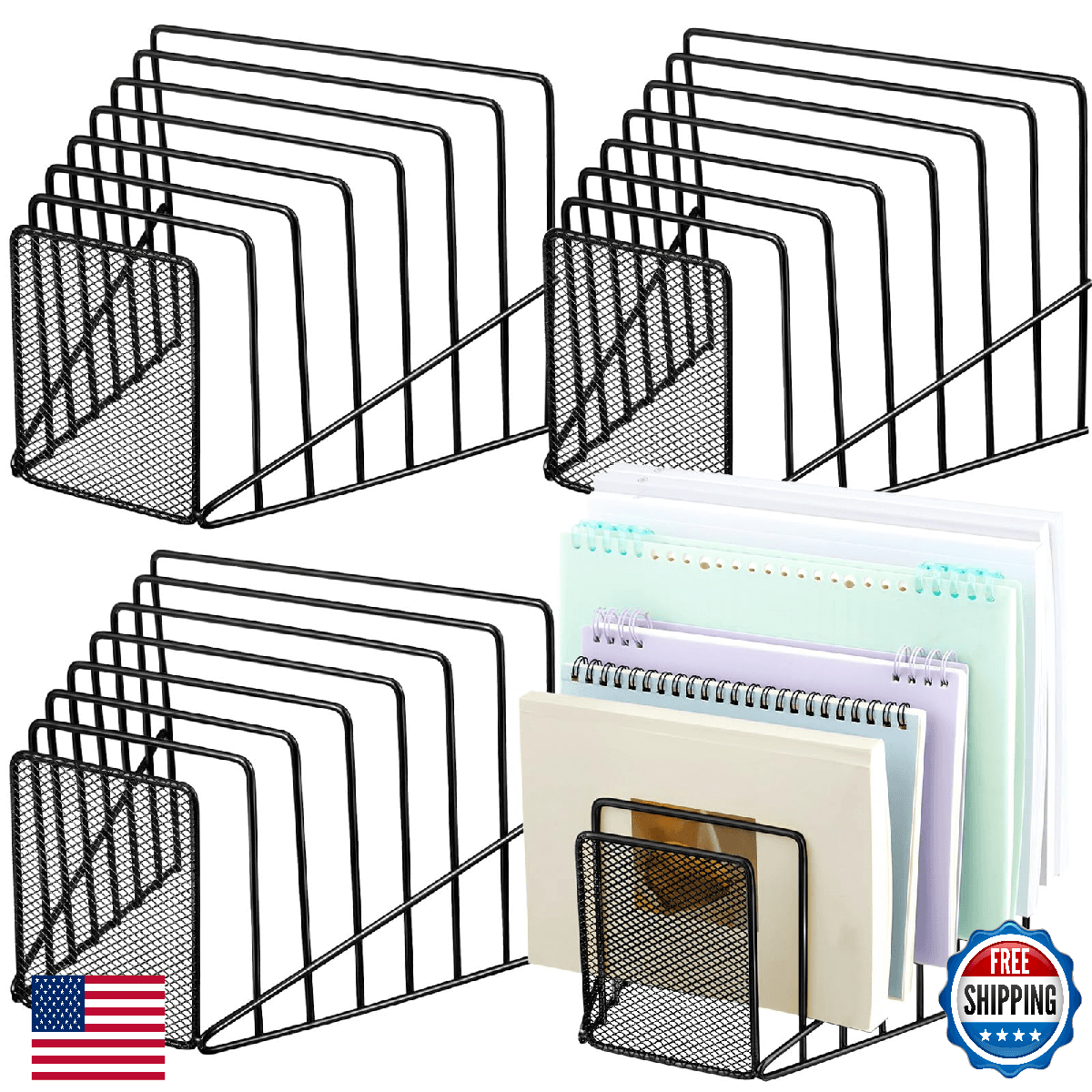 Chivertion 4 Pcs 7-Section Metal Mesh Incline File Sorter Desk Organizer - Image 1