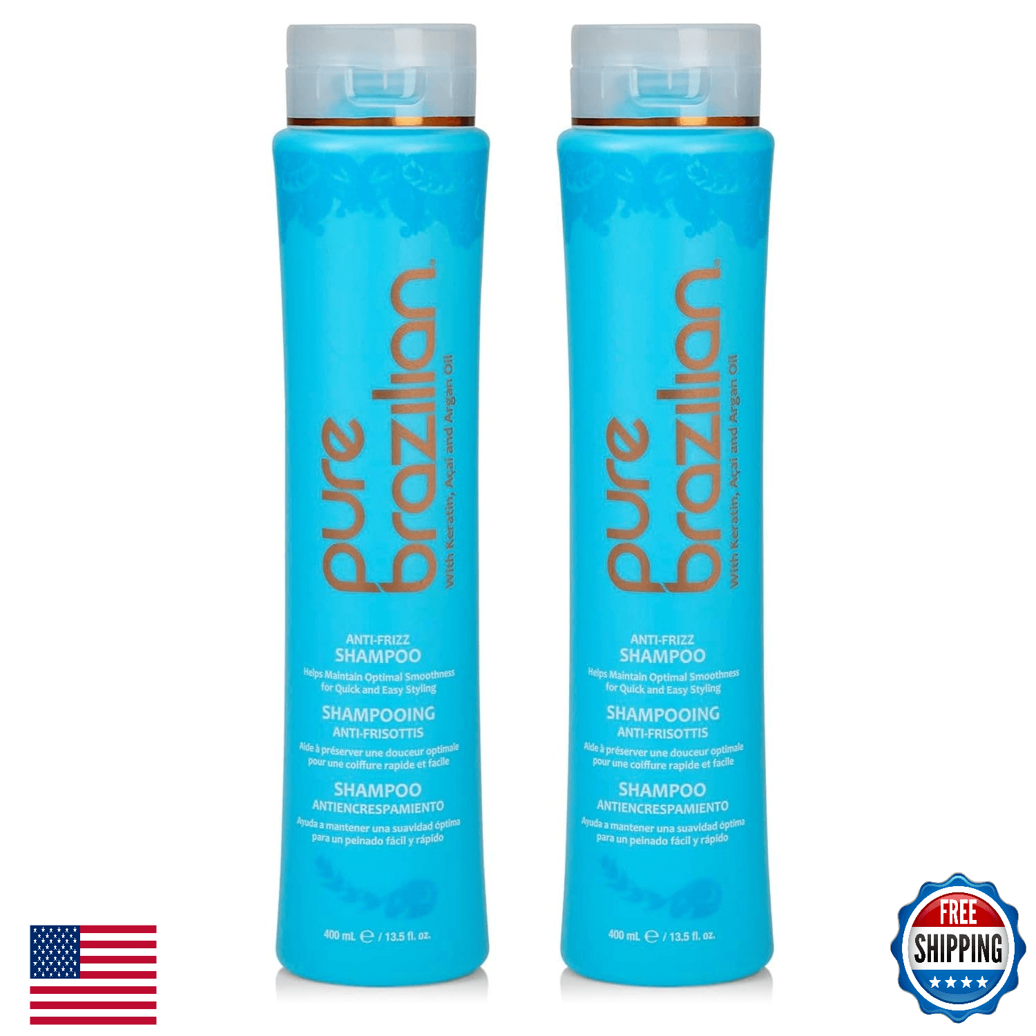 Pure Brazilian Anti-Frizz Daily Shampoo Salt-Free Color Safe Keratin Argan Oil A - Image 1
