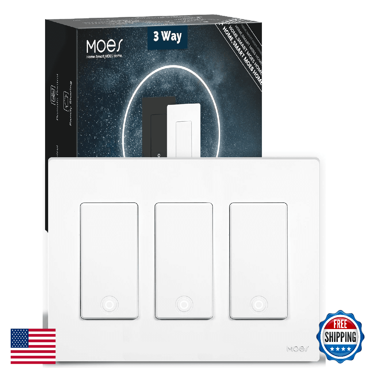 MOES Zigbee 3-Way 3 Gang Smart Light Switch Single Pole Hub Required - Image 1