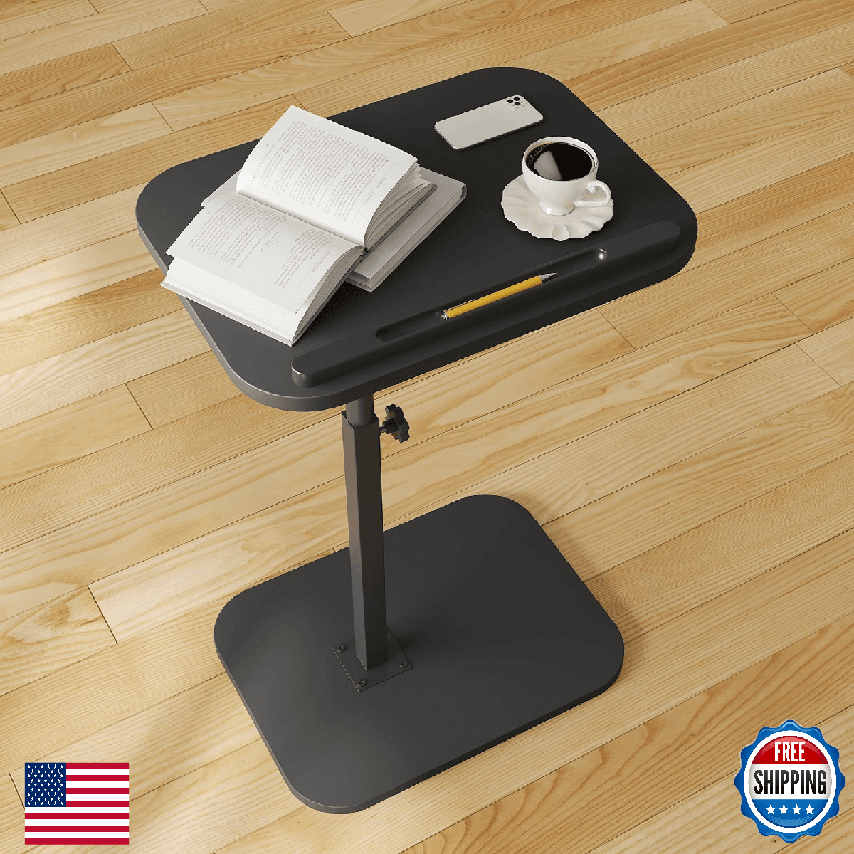 iabifo Side Table Sofa Tv Tray Height Adjustable C Shaped End Table 360° Swivel - Image 1