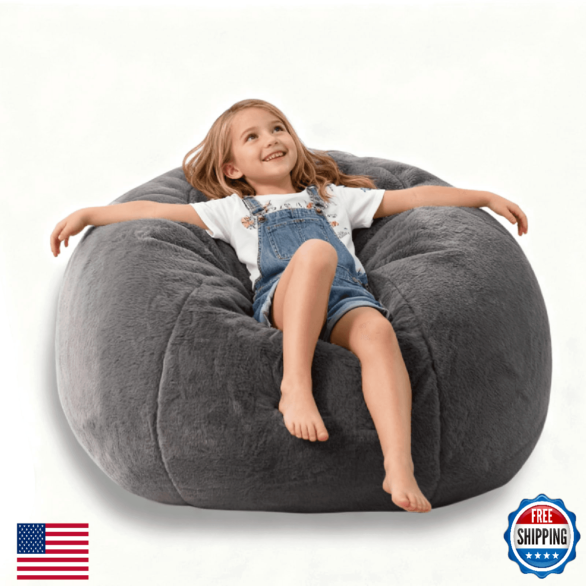 LPMOERA Fluffy Faux Fur Bean Bag Cover (No Filler) Stuffed Animal Bean Bag Stora - Image 1