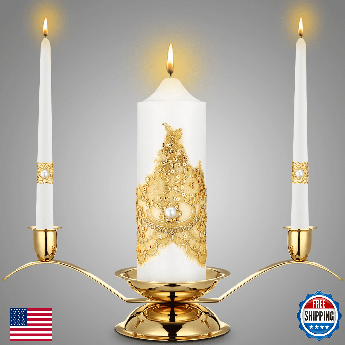 Irenare Unity Candles & Holder Set for Wedding Ceremony & Home Decor, Elegant - Image 1