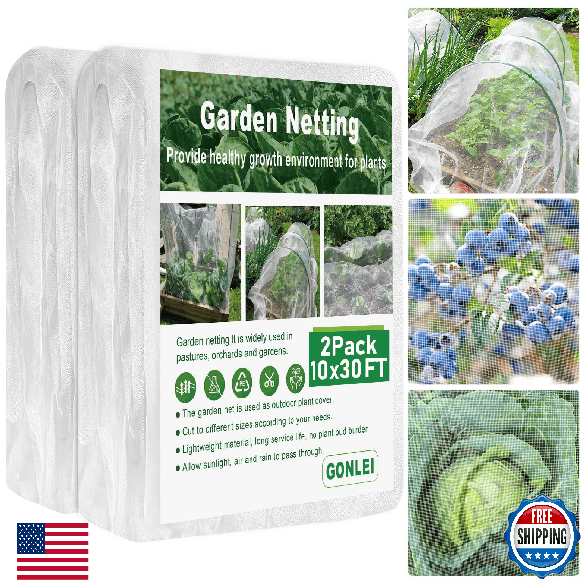 GonLei 2-Pack 10x30ft Garden Netting Mesh - Plant & Berry Protection - Image 1