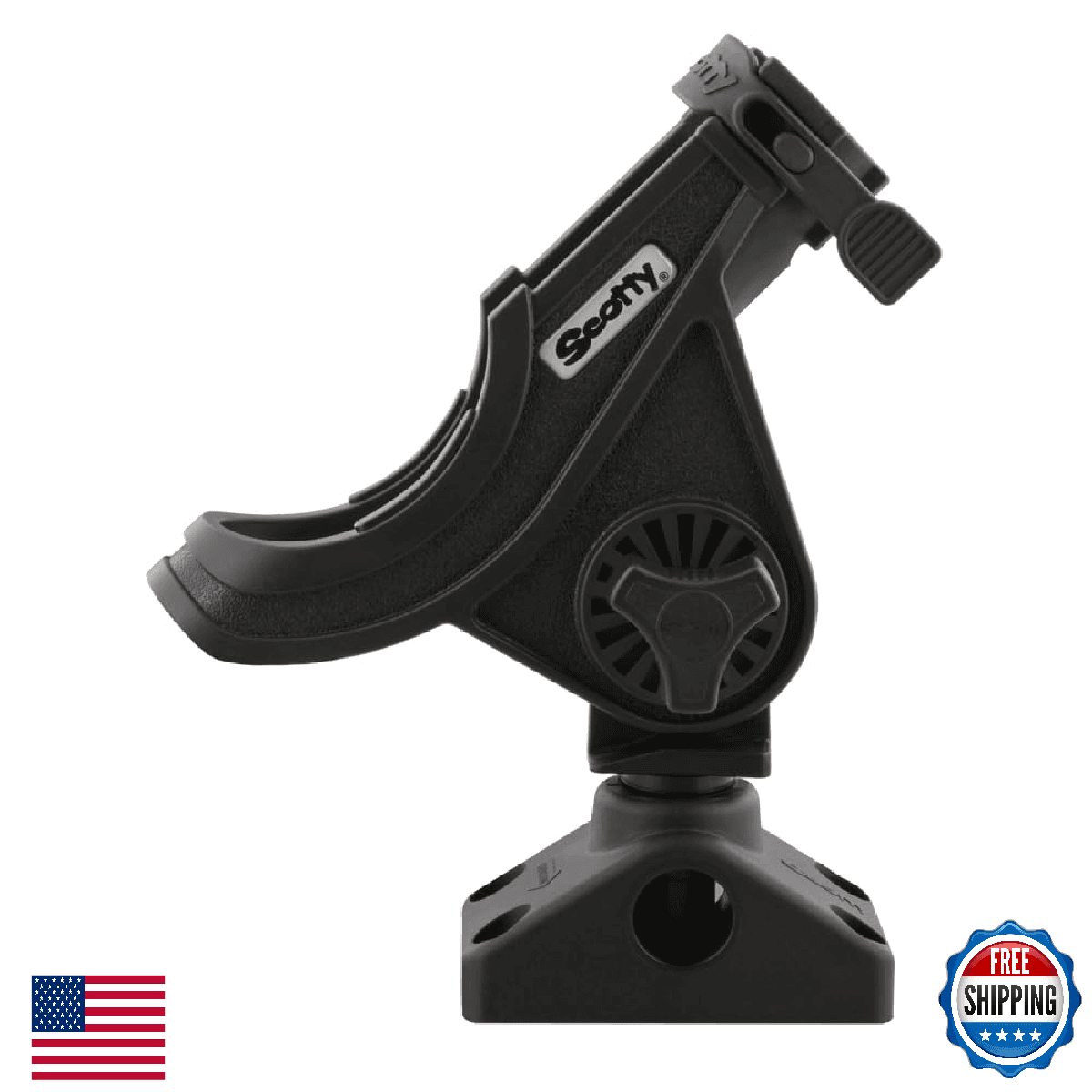 Scotty 0280-BK Baitcaster/Spinning Rod Holder, Black w/ Side/Deck Mount - Image 1