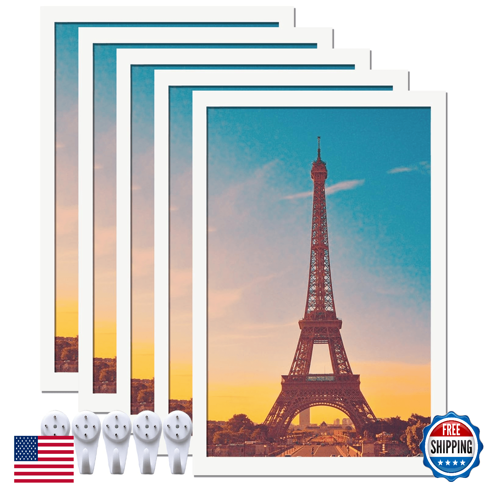icariery 11x17 White Picture Frame Set of 5 - High Transparency Wall Mount - Image 1