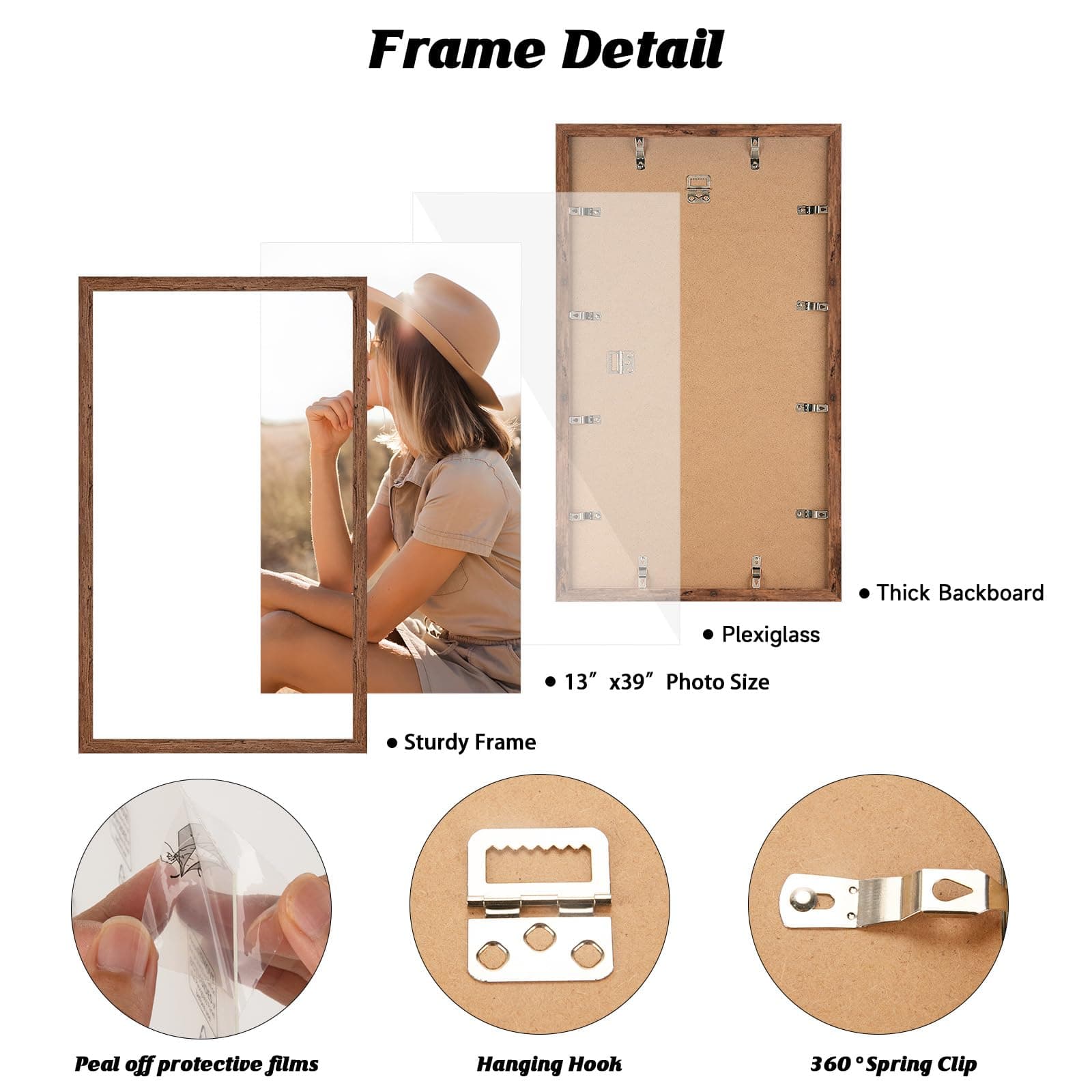 HLiWEGNS 13x39 Light Walnut Rustic Woodgrain Poster Frame - Single - Thumbnail 6