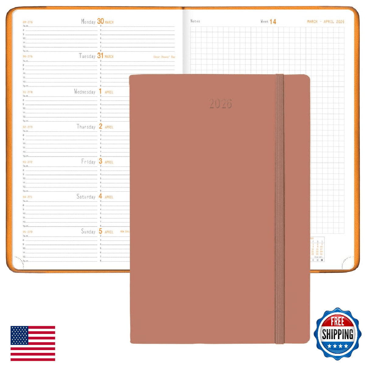 Rhodia Webplanner 2026 Calendar Year - 6 1/4" x 9 3/8" - Rosewood Cover - Weekly - Image 1