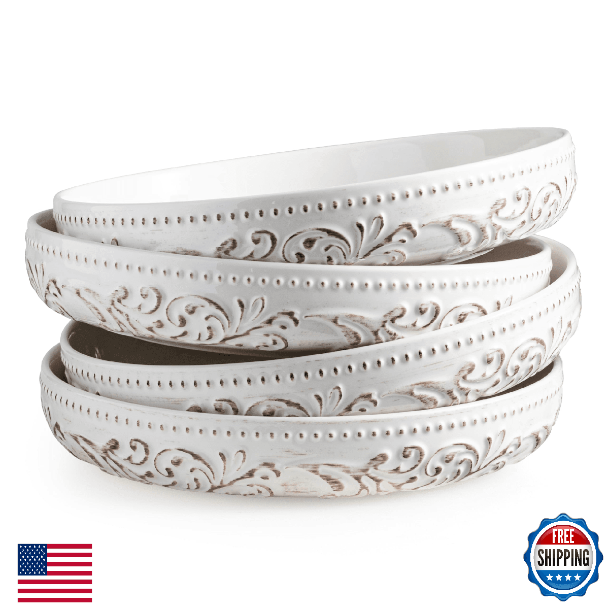 YHOSSEUN Pasta Bowls Set of 4 50oz Large Salad Serving Bowls 9.75" Pasta Plates - Image 1