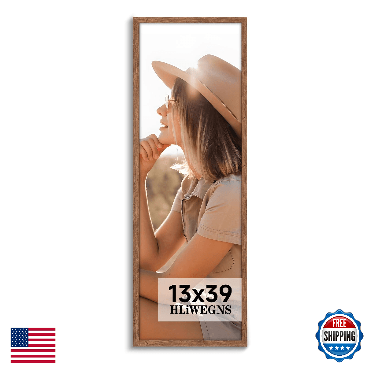 HLiWEGNS 13x39 Light Walnut Rustic Woodgrain Poster Frame - Single - Image 1