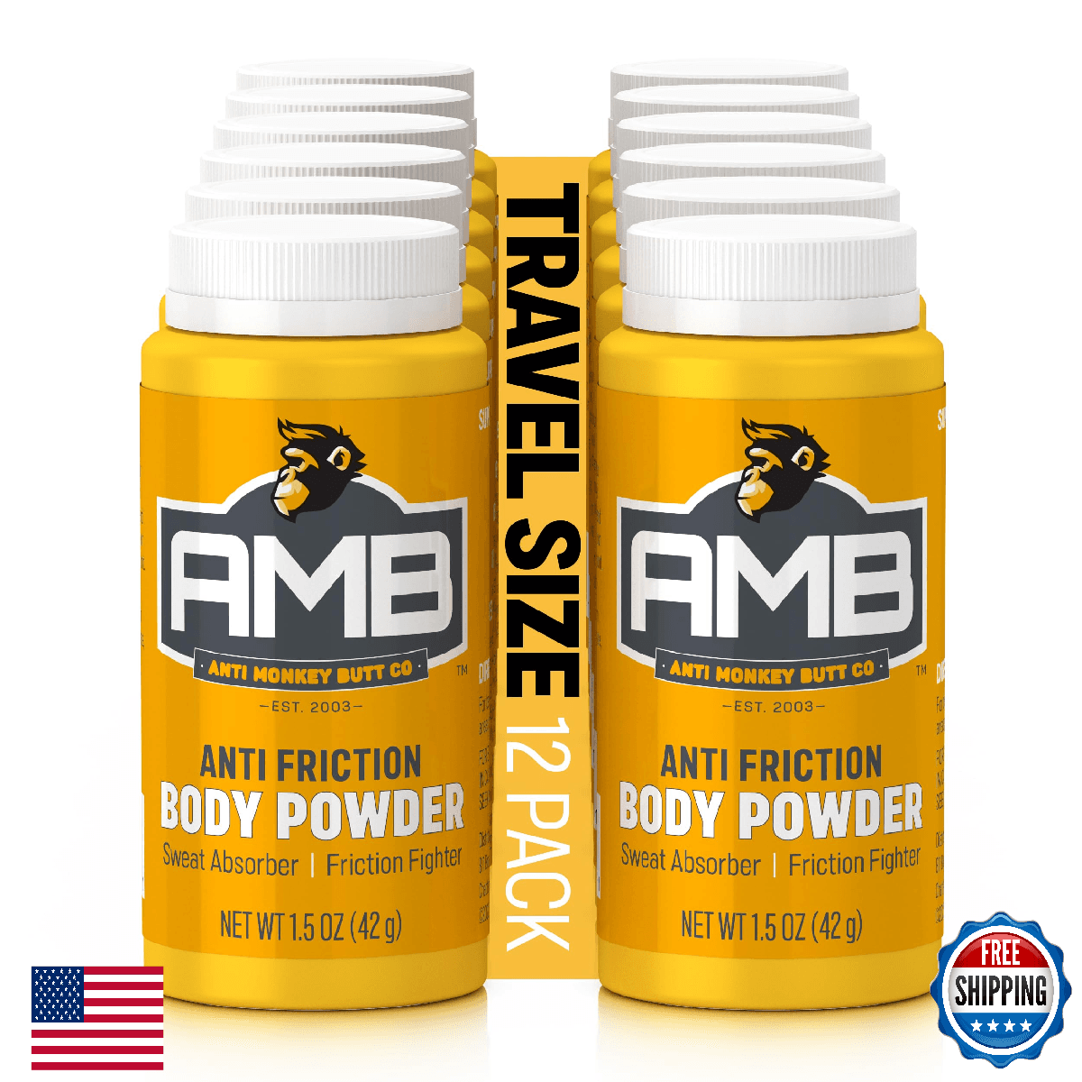Anti Monkey Butt Travel Body Powder w/ Calamine - Talc-Free Sweat & Odor - Image 1