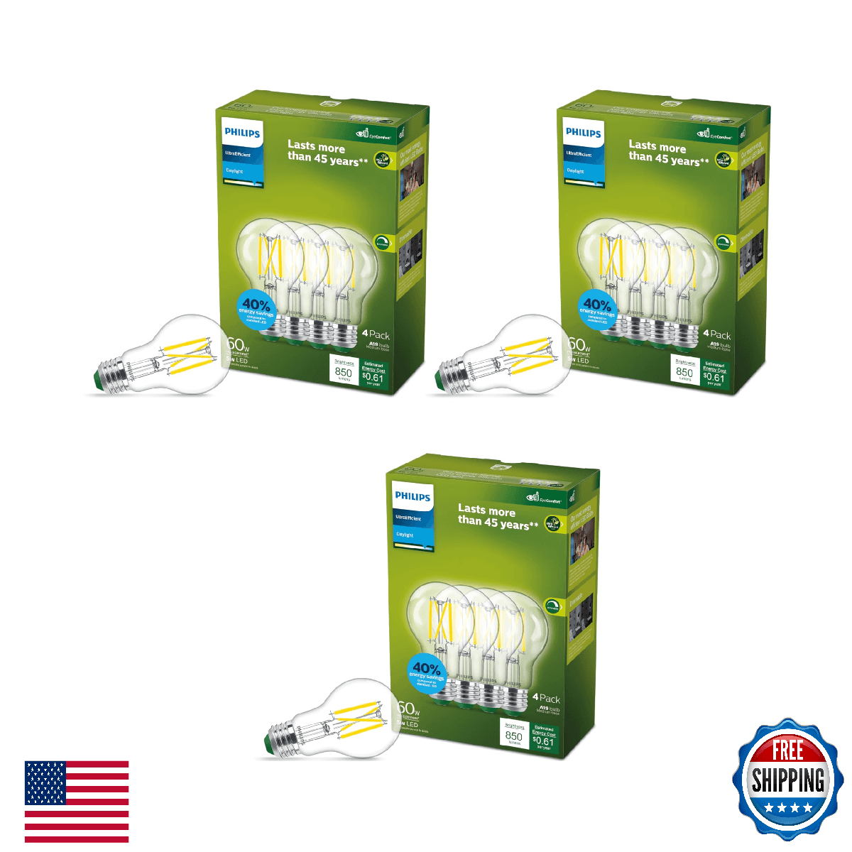Philips Ultra Efficient, A19 Clear Dimmable, EyeComfort, Flicker-Free, 800 Lumen - Image 1