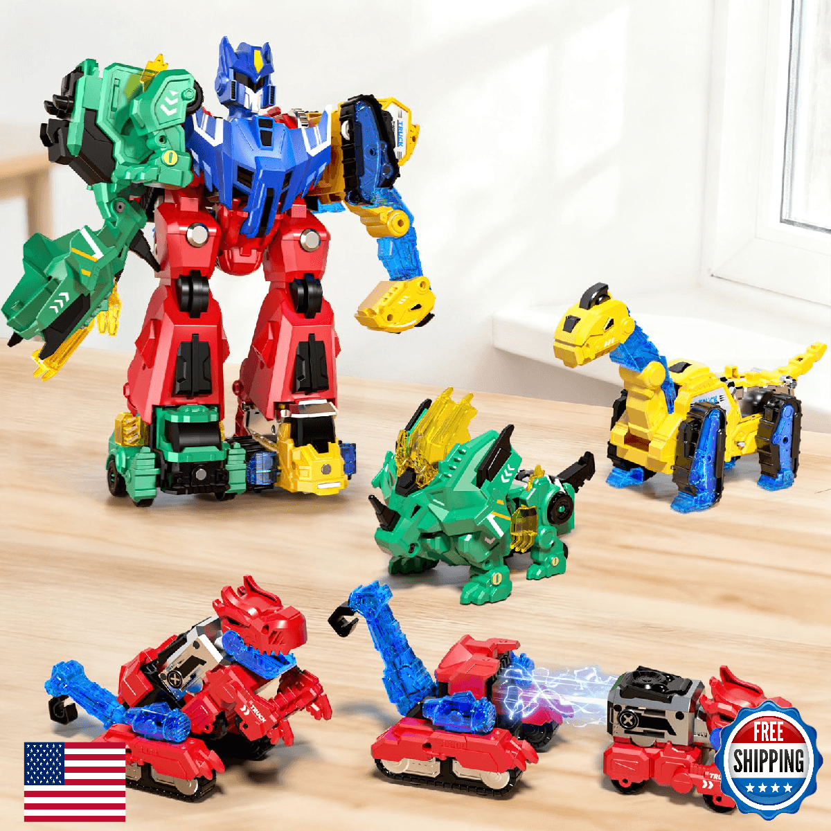 Eohemeral 6-in-1 Dinosaur Transforming Robot Toys Set,STEM Toy Combine Dinosaur - Image 1