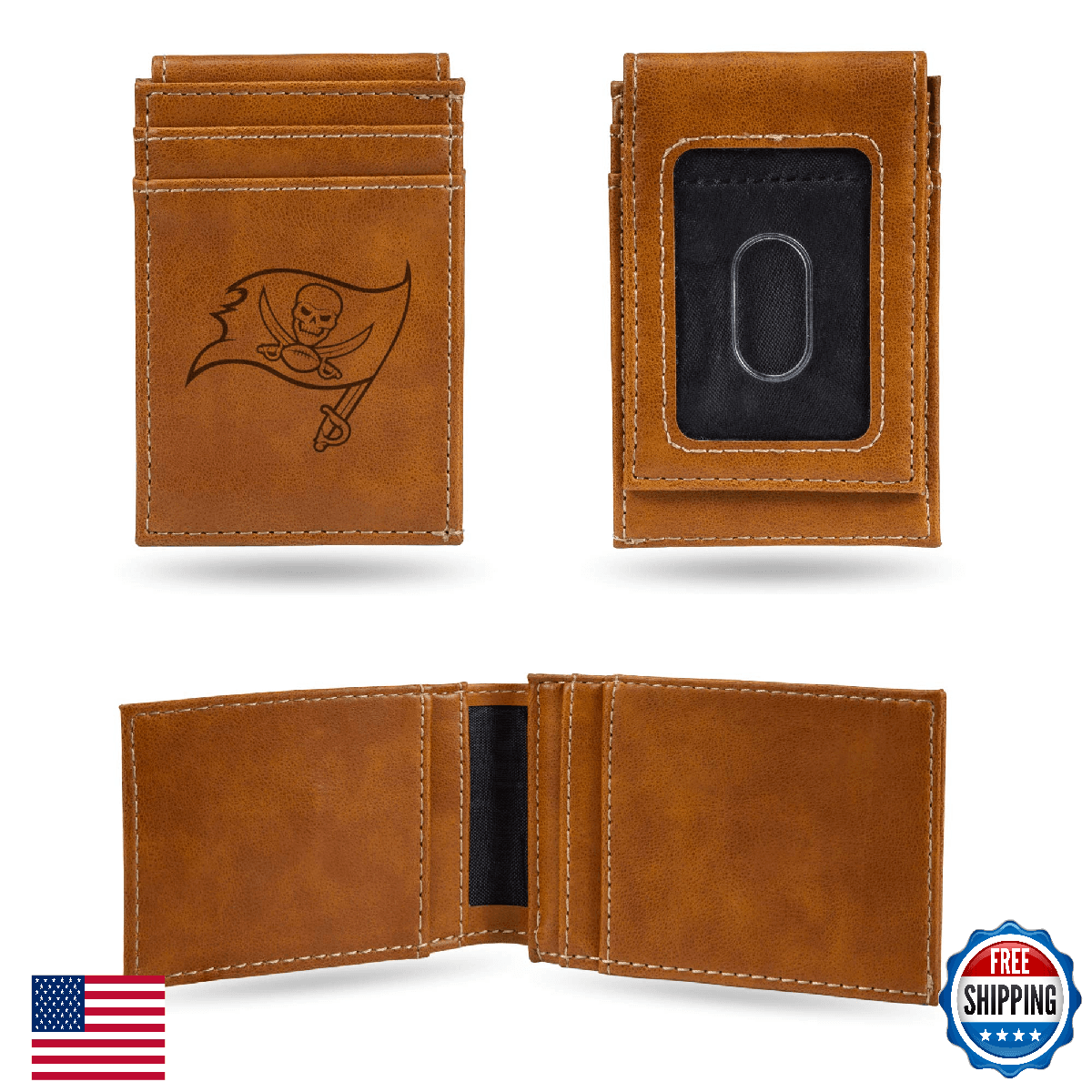 Rico Industries Laser Engraved Front Pocket Wallet Tampa Bay Buccaneers NFL - Image 1