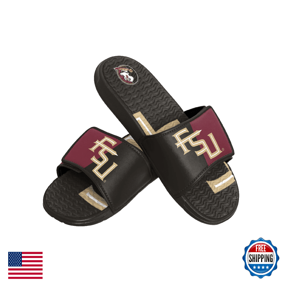 FOCO Florida State Seminoles NCAA Men's Colorblock Big Logo Gel Slide Sandals - - Image 1