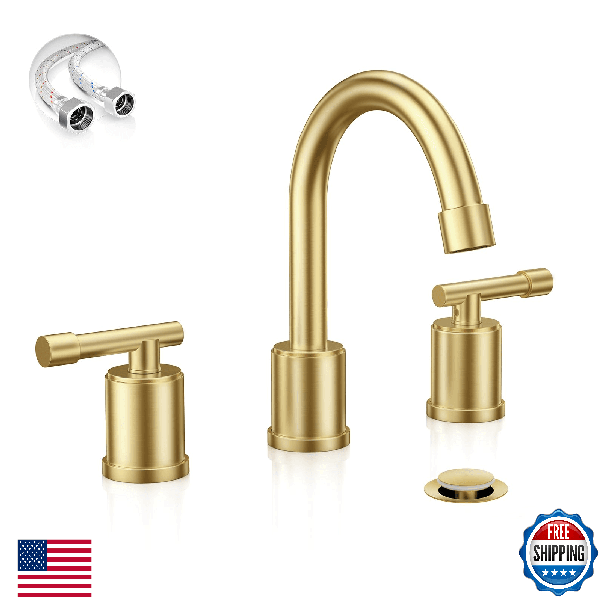 Phiestina Brushed Gold Widespread 8 Inch Bathroom Faucet，3 Holes 2 Handles Moder - Image 1