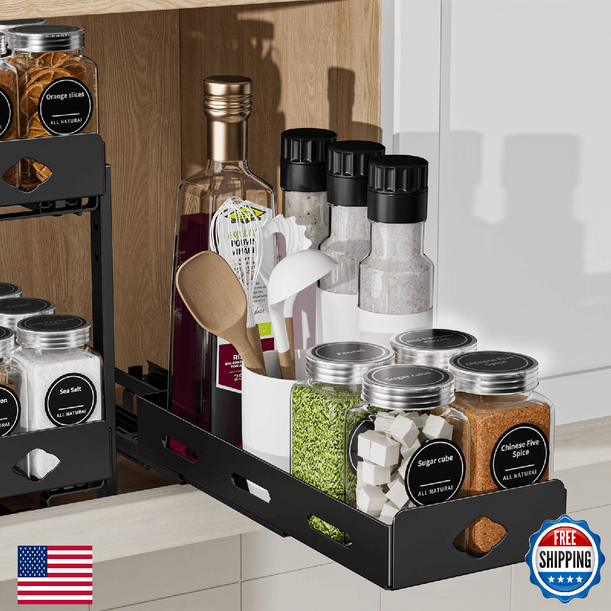 BOIVSHI Heavy Duty Vertical Pull Out Spice Rack Organizer Cabinet Pantry Kitchen - Image 1