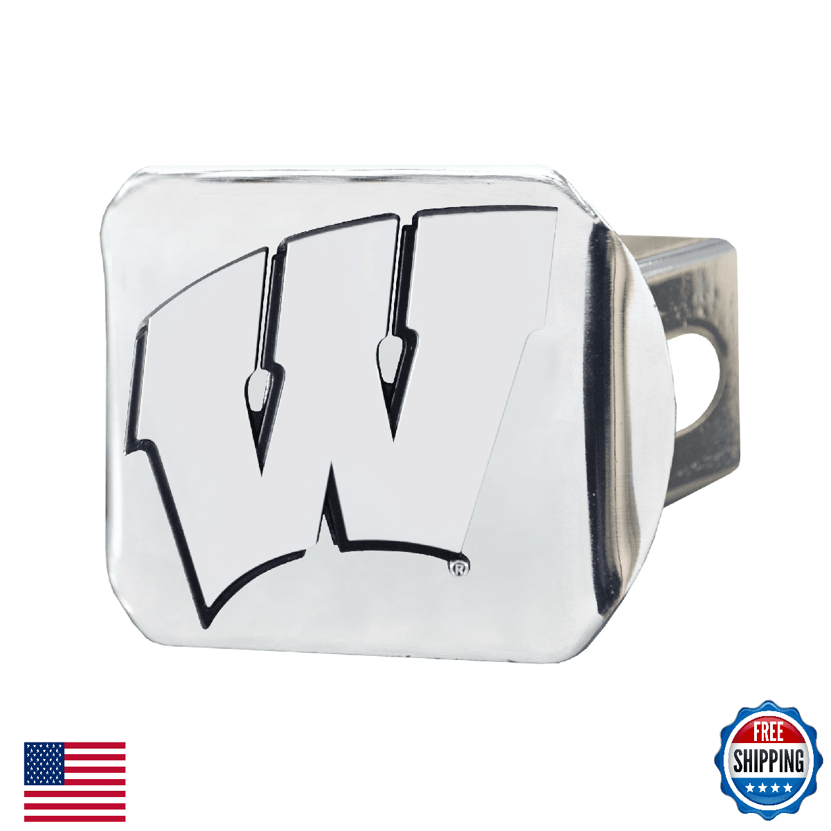 FANMATS NCAA Wisconsin Badgers Chrome Hitch Cover 3.4"x4" - Easy Install - Image 1