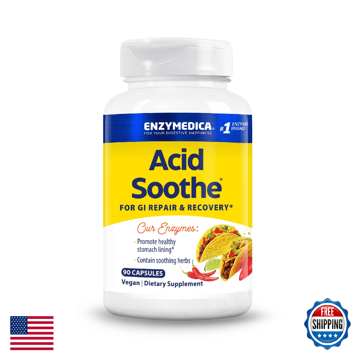Enzymedica Acid Soothe Heartburn Support 3-in-1 Enzymes Herbs 90 Count - Image 1