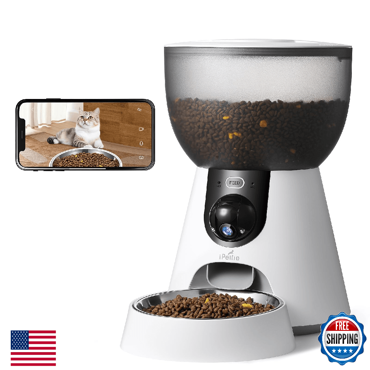 iPettie F4-C Smart Automatic Pet Feeder with 160° Wide-Angle Camera, 5G WiFi Con - Image 1