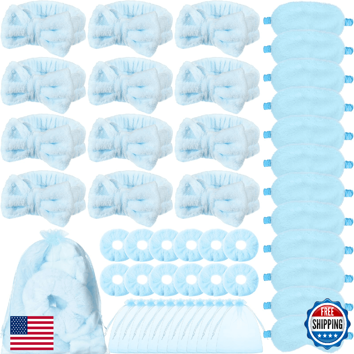 Mimorou 48 Pieces Spa Party Supplies 12 Spa Headbands 12 Plush Sleep Eye Masks 1 - Image 1