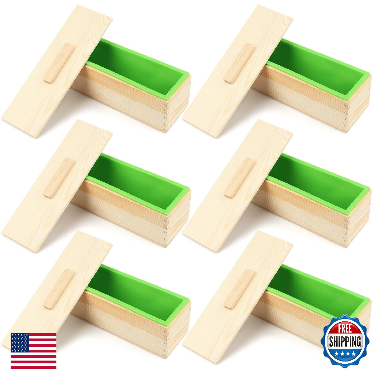 6-Pack 42oz Soap Loaf Molds W/ Wooden Boxes - Silicone for Soap Making - Image 1