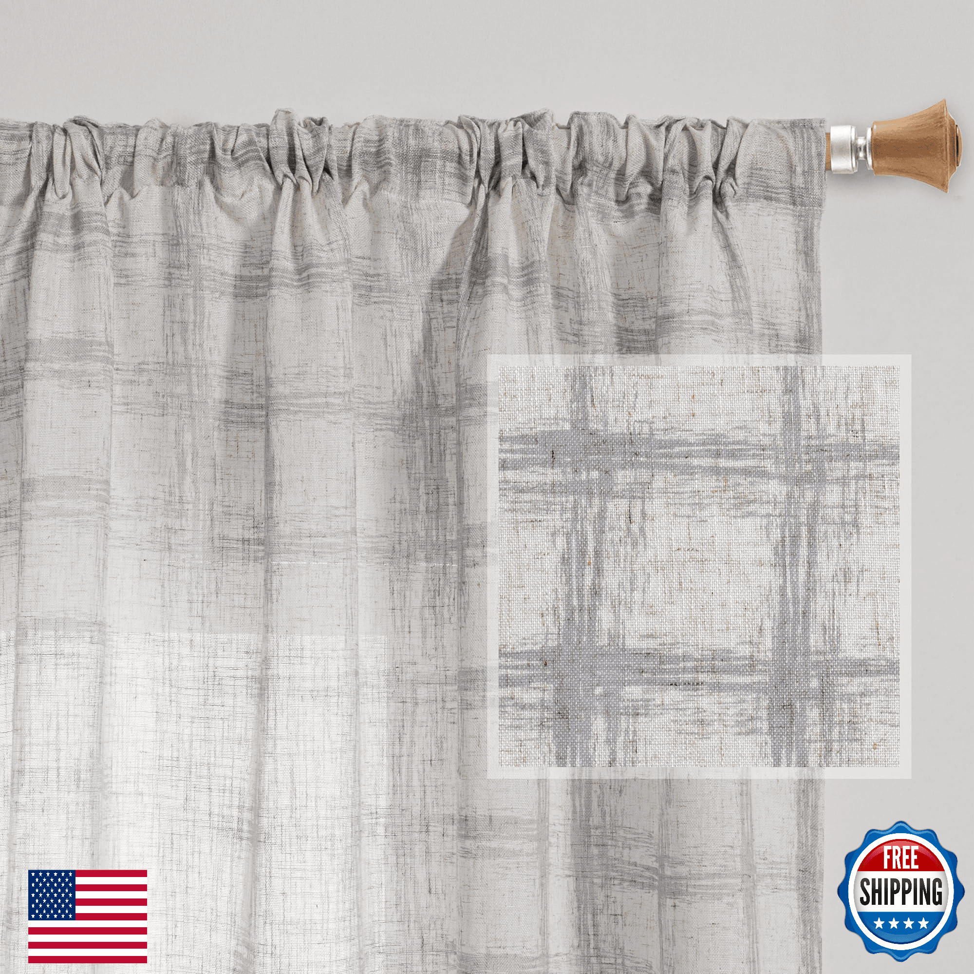 MYSKY HOME Linen Sheer Curtains 95 Inch Length for Bedroom, Living Room Curtains - Image 1