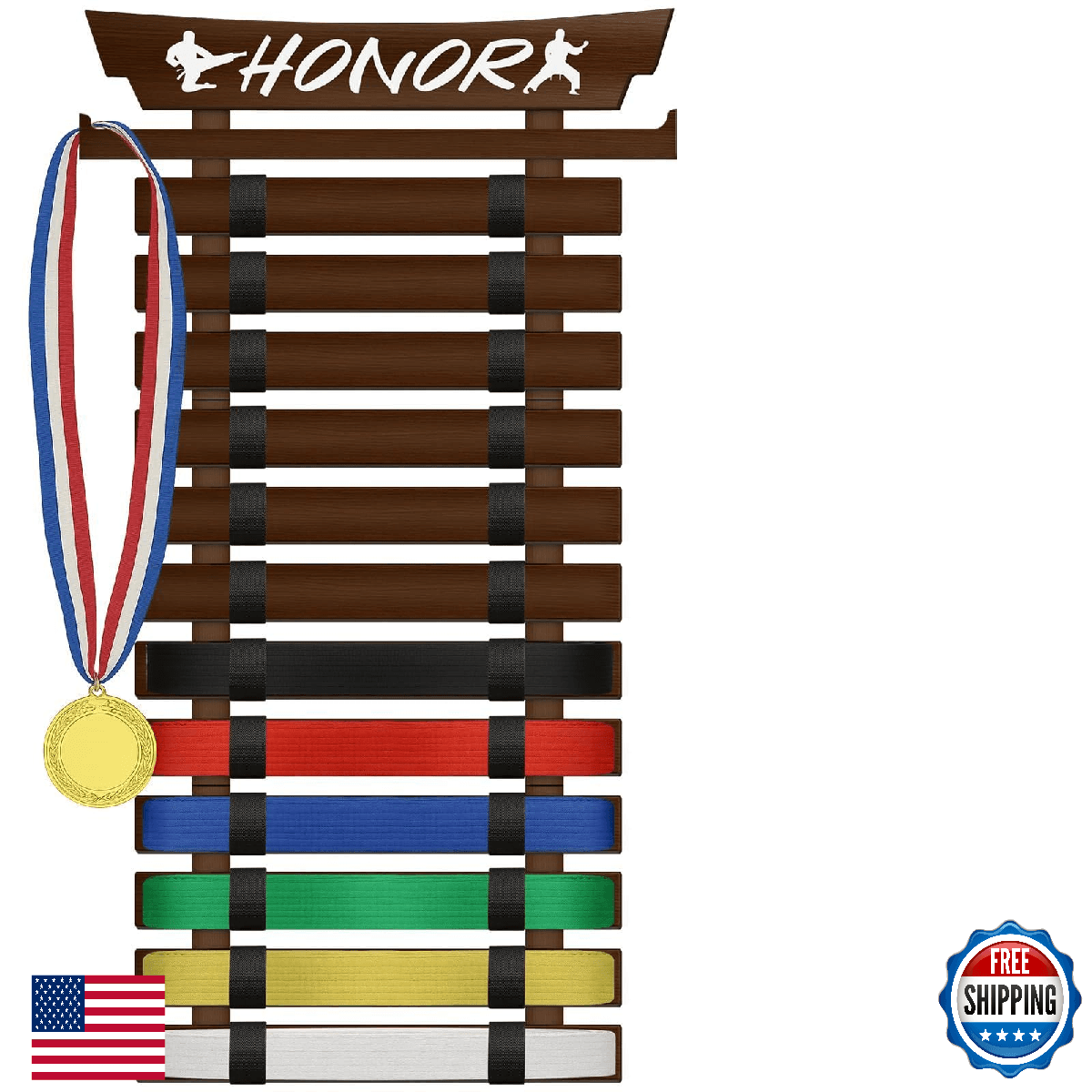 SD FACTORY 12 Belts Karate Belt Display Rack with Stickers Wall Mounted Taekwond - Image 1