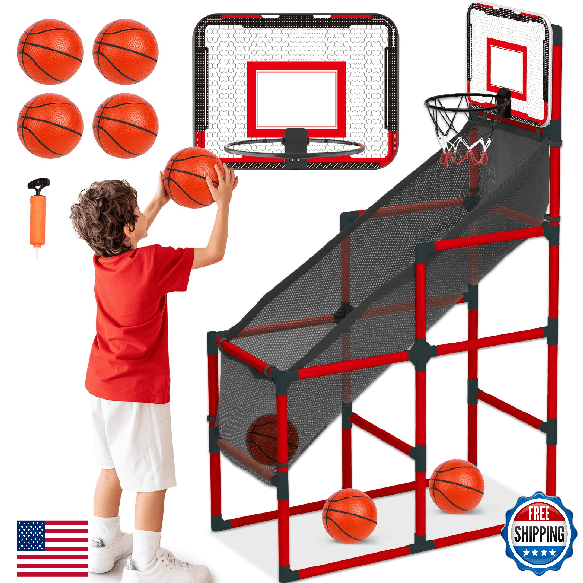 TOY Life Arcade Basketball Game Set Height Adjustable Easy Set Up with 4 Balls a - Image 1