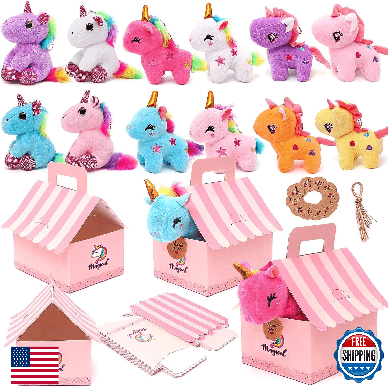 Unicorn Party Favors Stuffed Animals for Girls Mini Plush Keychain Bulk - Image 1