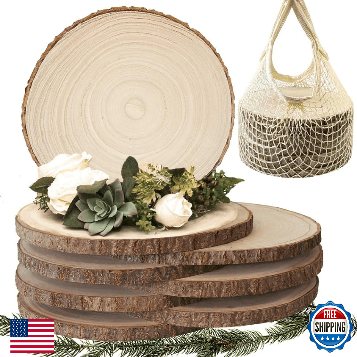 Natureast 8Pcs 10-12Inch Natural Large Wood Slices for Centerpieces for Tables, - Image 1