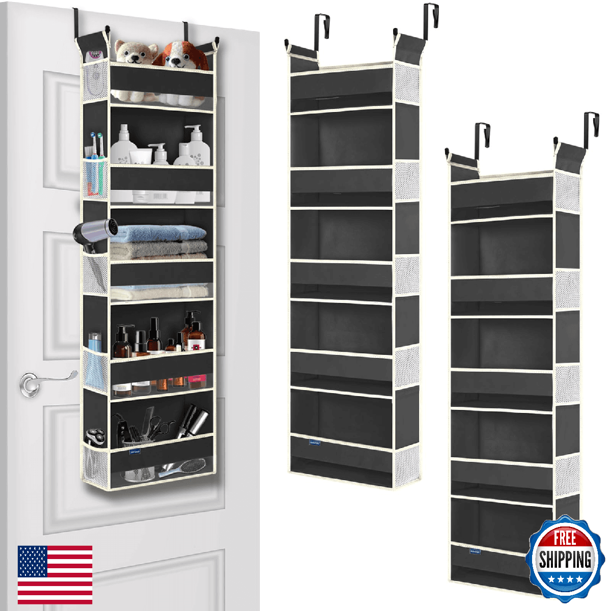 roomtalk 2 Pack Over The Door Hanging Organizer 5-Shelves and 10 Side Pockets, O - Image 1