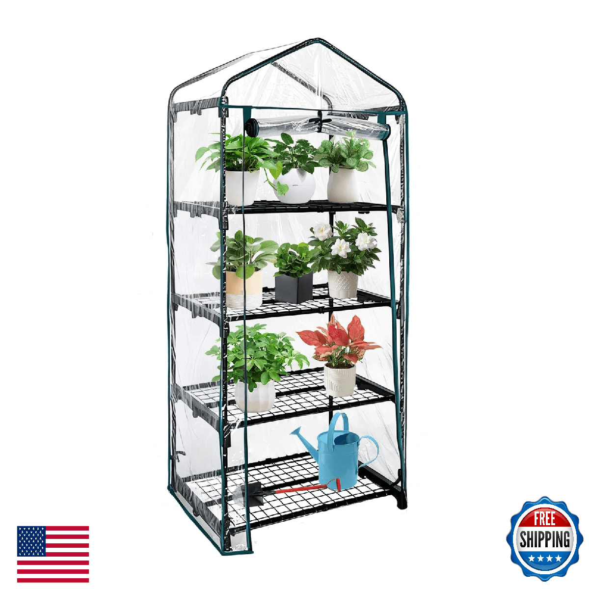 4 Tier mini Indoor Greenhouse Upgraded with Shelf Clips,27"x19"x62" Greenhouse f - Image 1