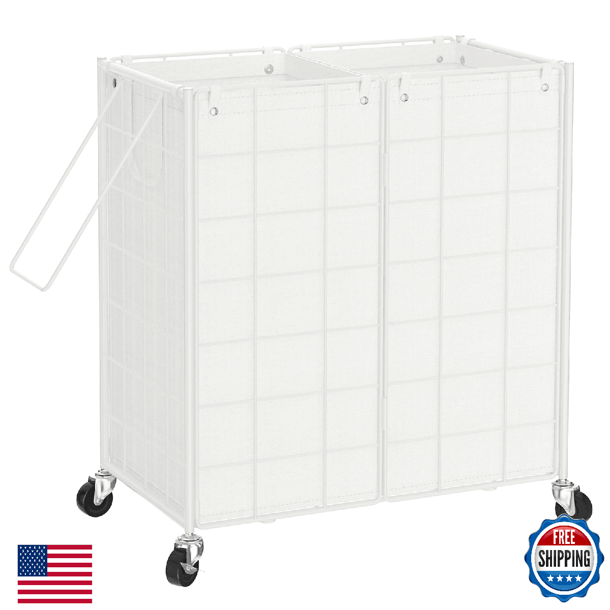 WOWLIVE Double Laundry Hamper w/ Wheels, Metal Frame Rolling Basket, 120L Capaci - Image 1