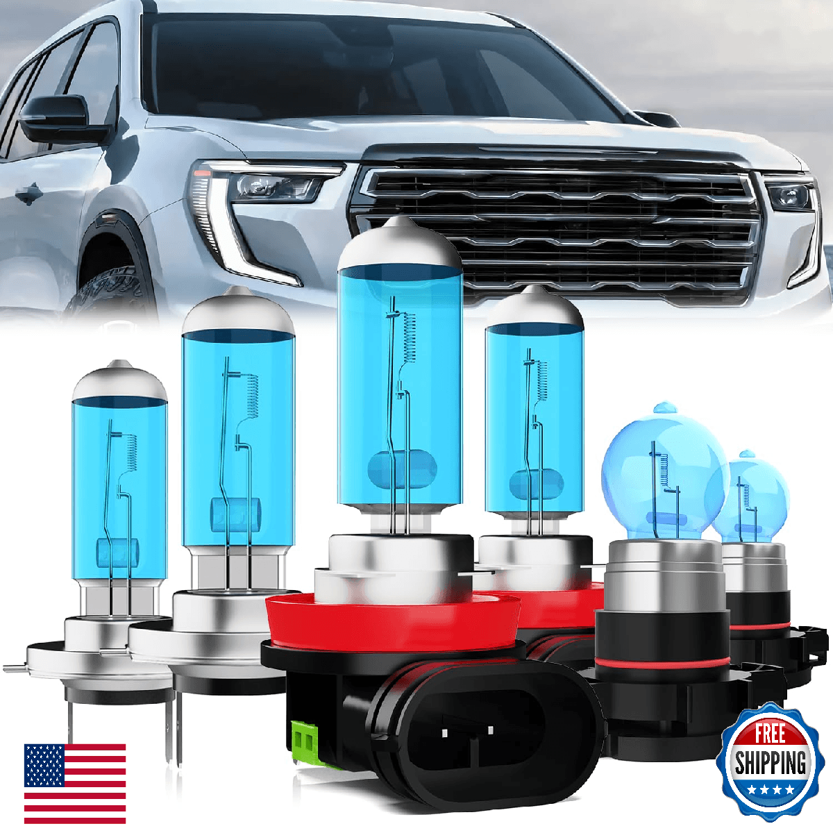 LECCIBUB Headlight Bulbs Compatible With GMC Acadia 2007-2012, H7 High Beam + H1 - Image 1
