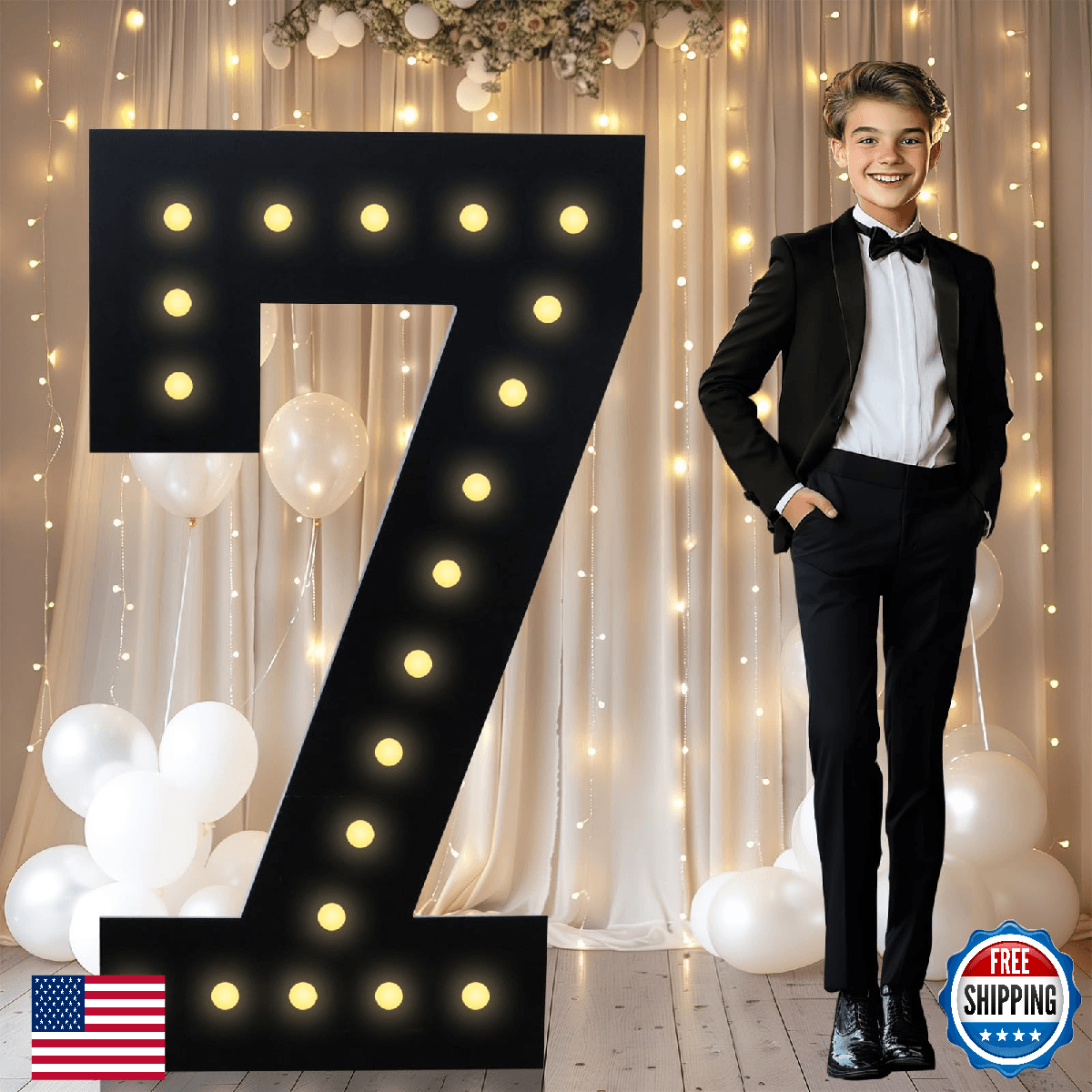 LOBOOM 4FT Marquee Light Up Numbers, Black Giant Marquee Number Big Mosaic Numbe - Image 1