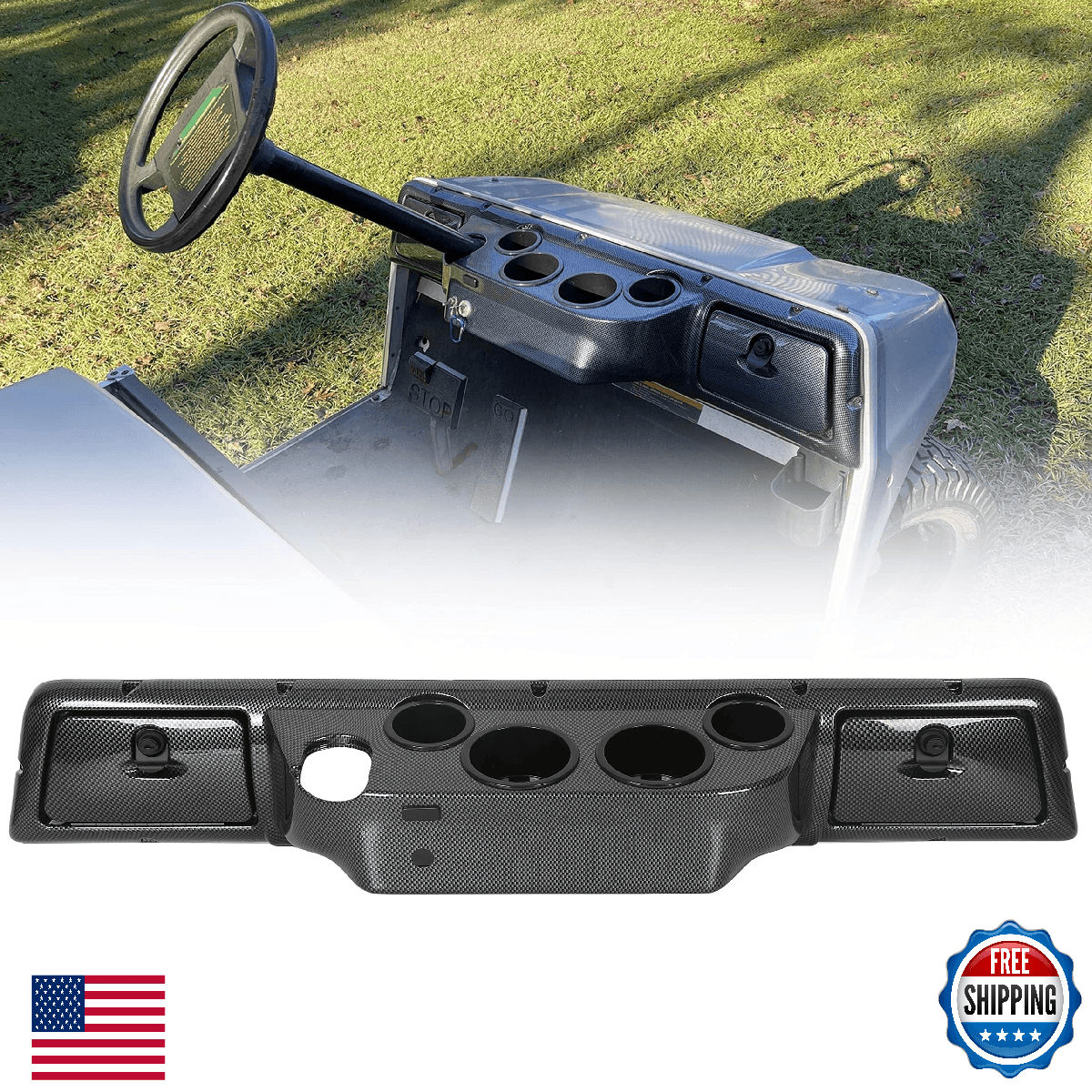 ECOTRIC Golf Cart Dash Cover Carbon Fiber Style for 1982+ Club Car DS - Image 1