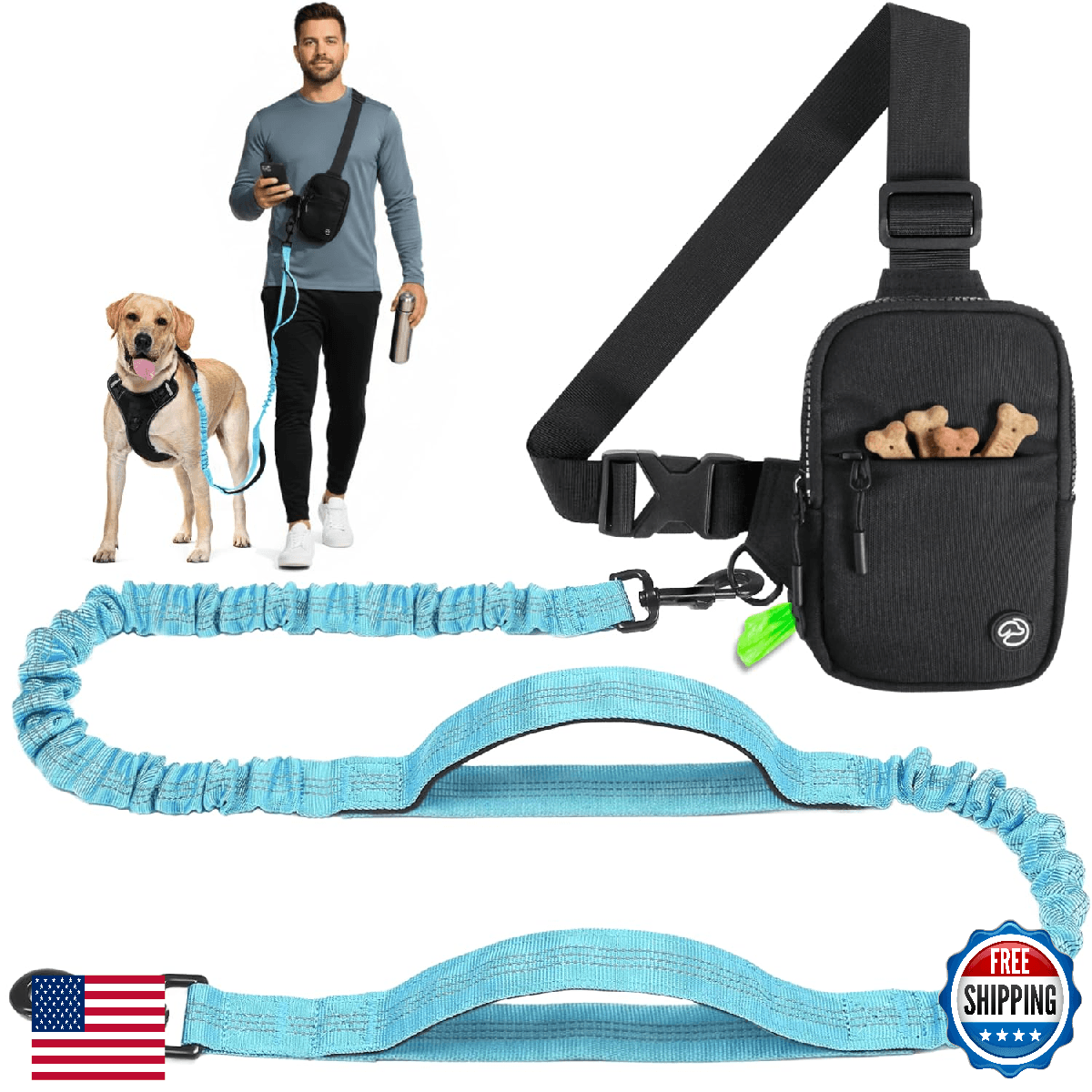 SimplePaws Hands Free Crossbody Dog Leash Bag with Built-in Poop Bag Dispenser & - Image 1