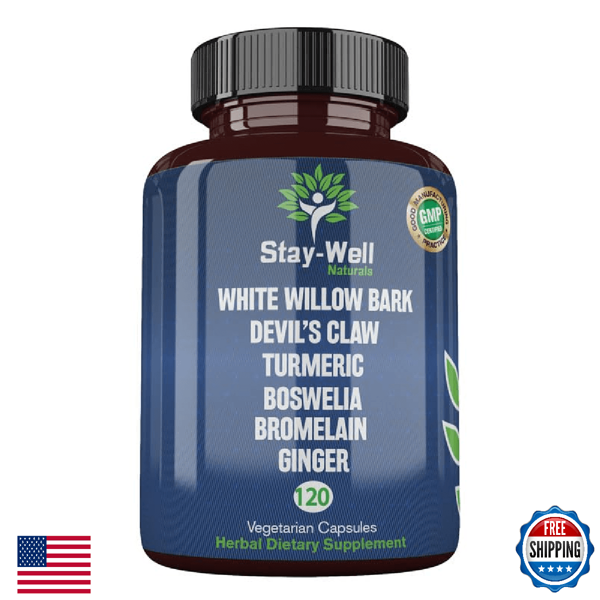 Stay-Well Naturals Pain Relief: White Willow, Devil's Claw, Turmeric, Boswellia - Image 1