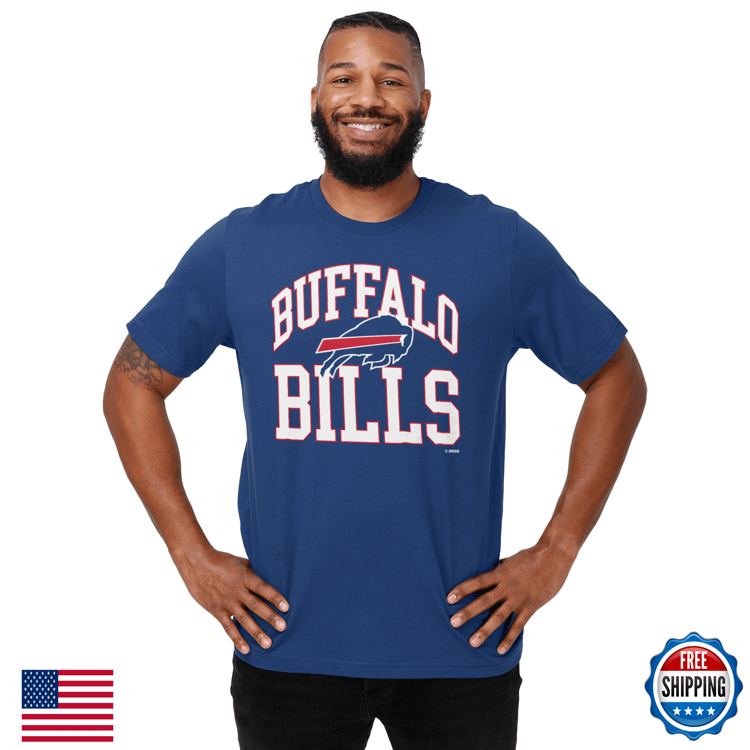 Buffalo Bills Arched Wordmark Primary Color T-Shirt - Small - Image 1