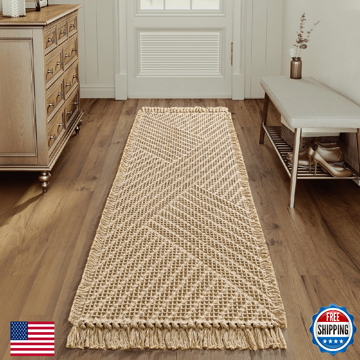 H.VERSAILTEX Waffle Bath Runner Rug Long Bath Mat Super Absorbent Boho Bath Rugs - Image 1