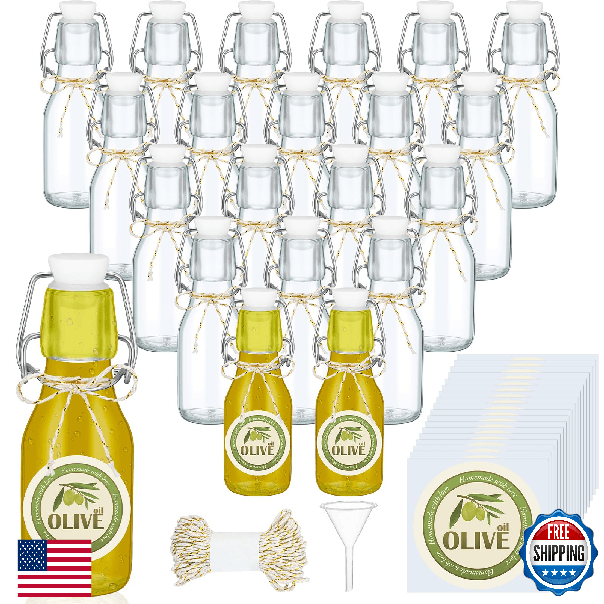 Queekay 20 Pack Mini Swing Top Glass Bottles for Vanilla Extract Homemade Olive - Image 1