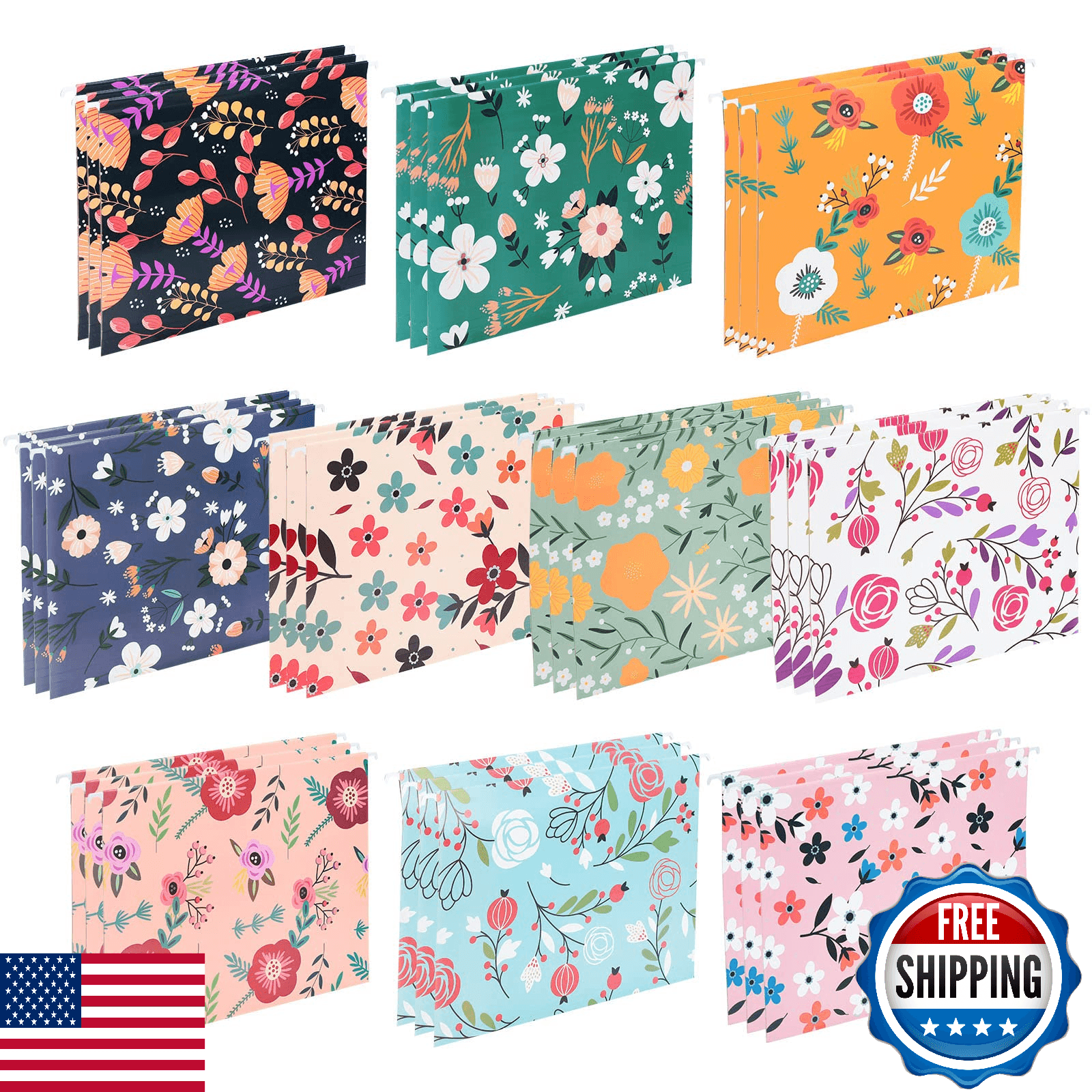 30 Pcs Decorative Floral Hanging File Folders, 10 Colored Designs, Office Home - Image 1