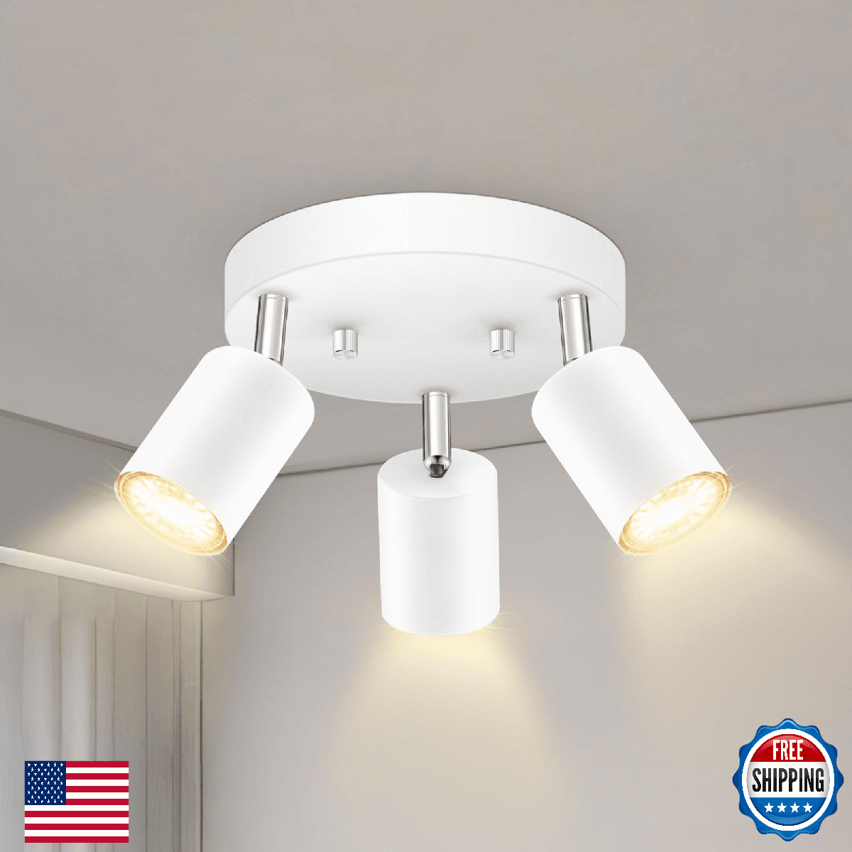 3 Light Track Lighting Fixtures Ceiling, Matte White Round Directional Ceiling S - Image 1