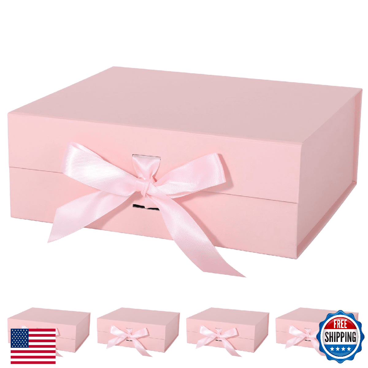 LFBOX Pink Gift Box with Ribbon Magnetic Lids 10.2x9x3.74 in, Christmas Gift Box - Image 1