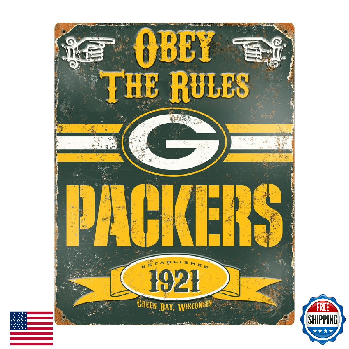 Party Animal NFL Green Bay Packers Embossed Metal Sign Decor - Image 1