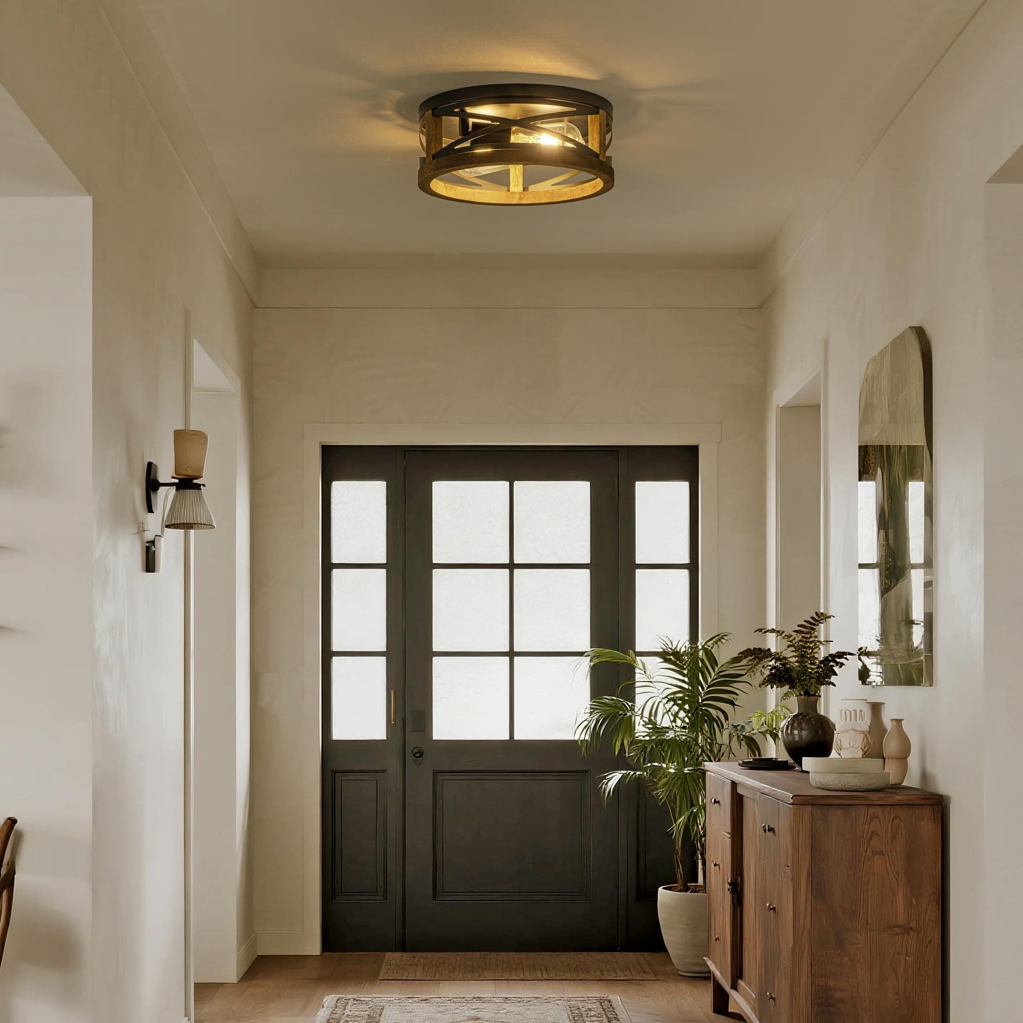 Lzglyptics Farmhouse Ceiling Light, 2-Light Round Flush Mount Ceiling Light with - Thumbnail 4