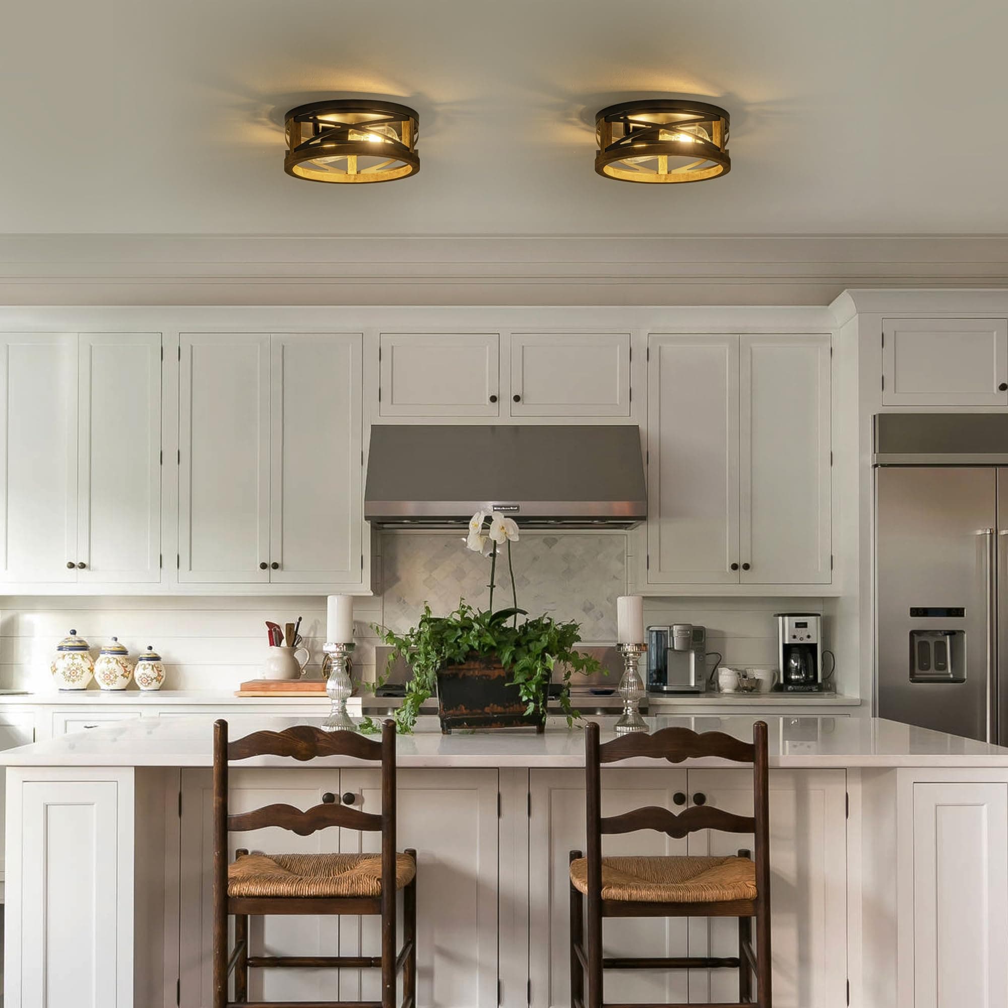 Lzglyptics Farmhouse Ceiling Light, 2-Light Round Flush Mount Ceiling Light with - Thumbnail 5