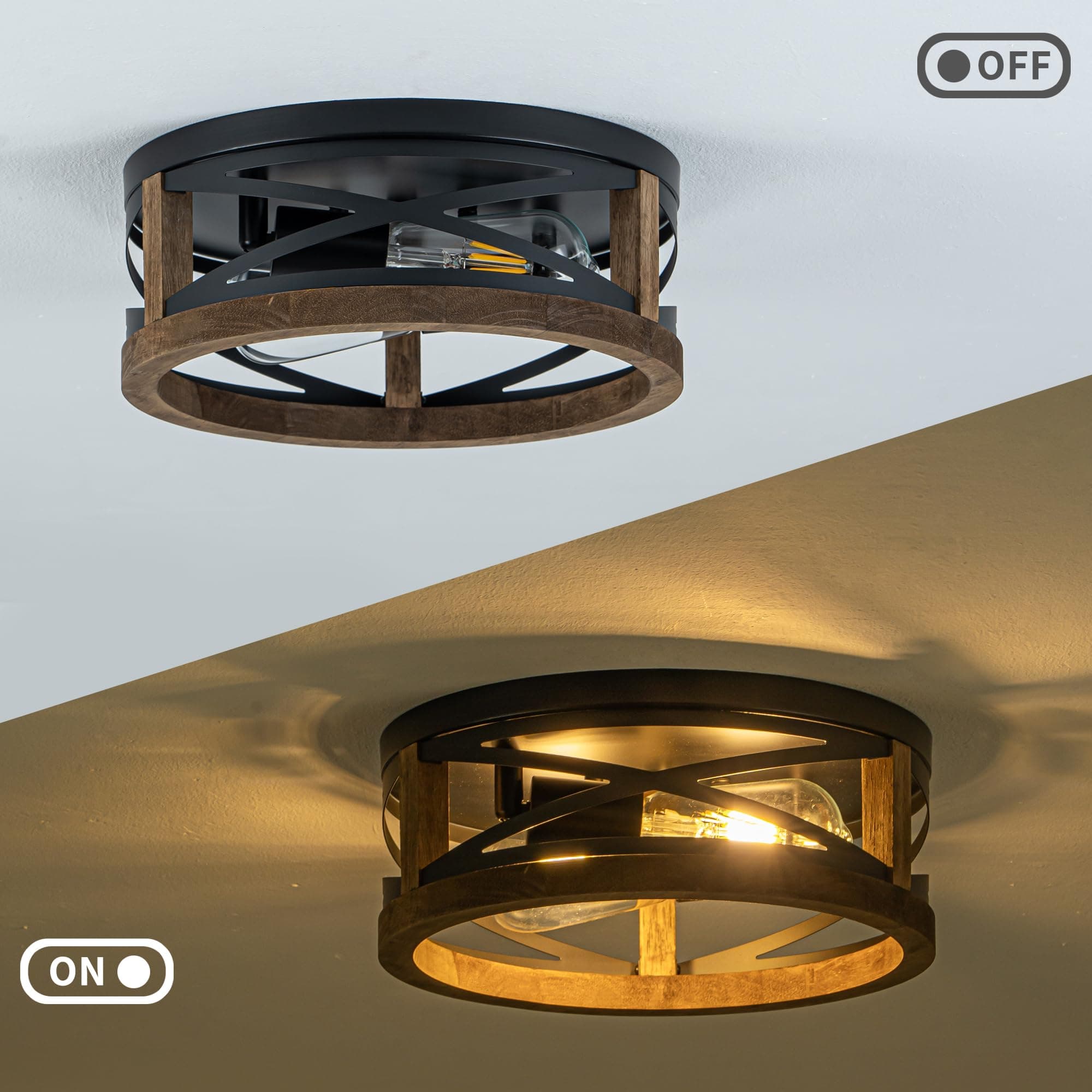 Lzglyptics Farmhouse Ceiling Light, 2-Light Round Flush Mount Ceiling Light with - Thumbnail 8