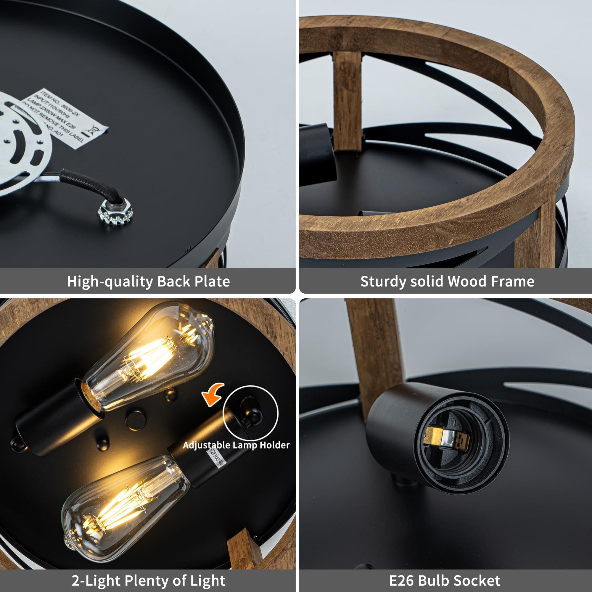 Lzglyptics Farmhouse Ceiling Light, 2-Light Round Flush Mount Ceiling Light with - Thumbnail 7