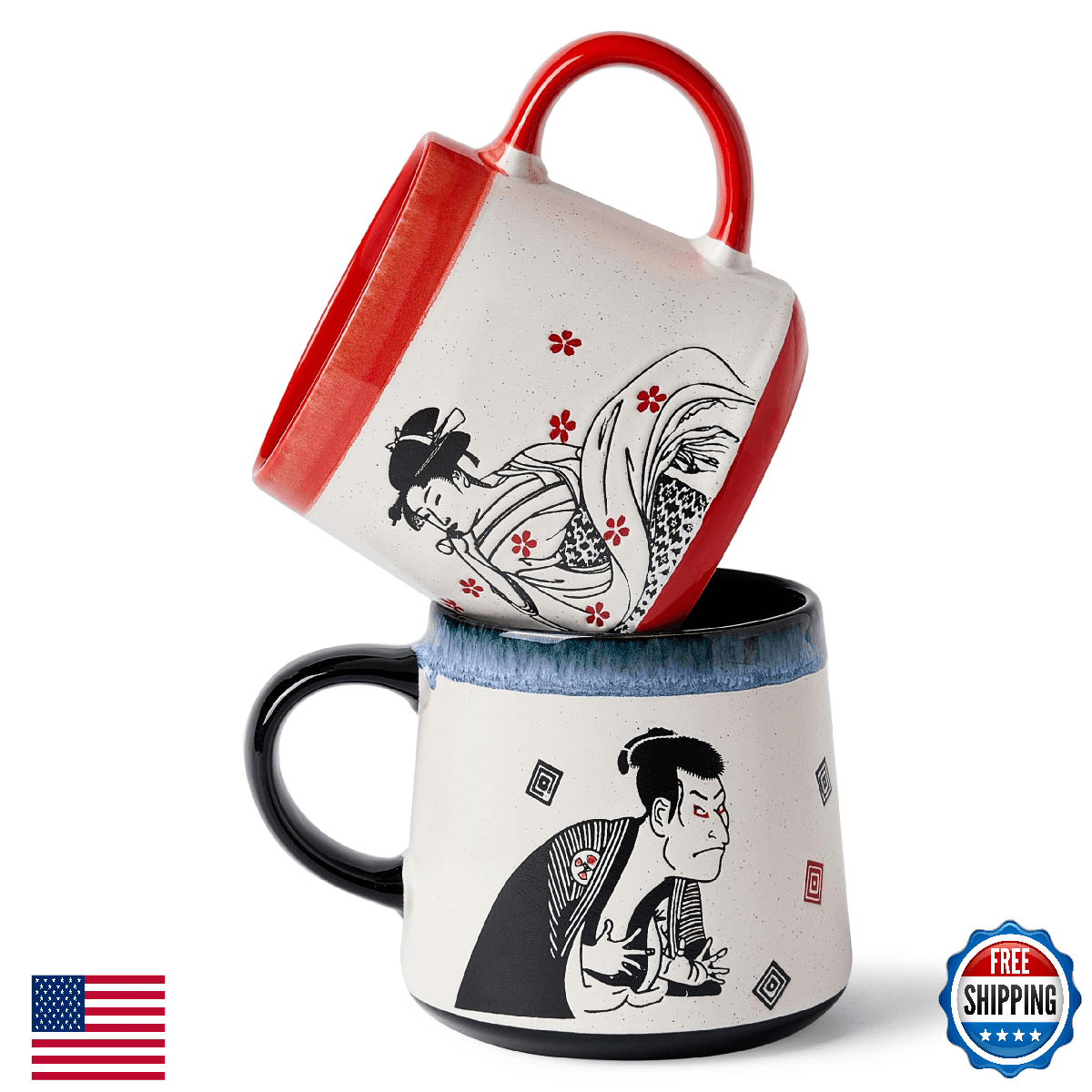 BICETTO Handmade 15oz Japanese Ukiyo-e Large Ceramic Coffee Mug, Artistic Potter - Image 1